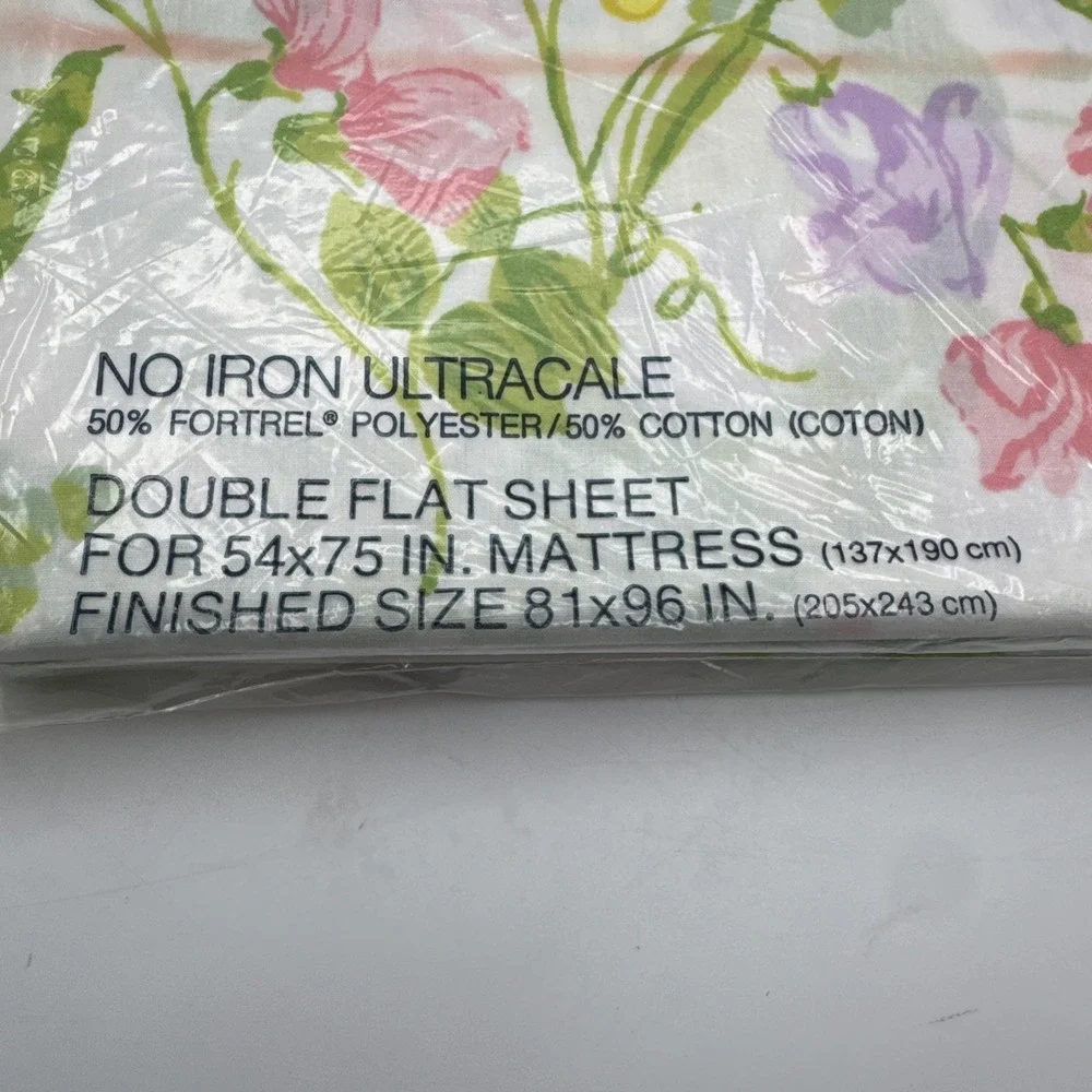 Wamsutta FULL‎ Size Flat Bed Sheet Sweet Pea Pattern Percale Double Vintage 70s